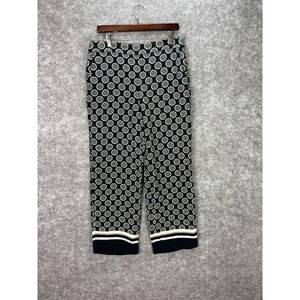 Ann Taylor Pants Womens 10 Navy Blue Polka Dot Ankle Straight Rayon Pockets
